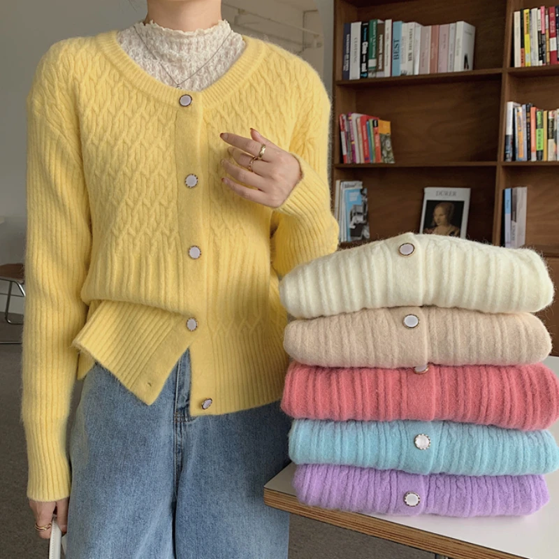 

Свитер Y2KTwist, женский осенне-зимний мягкий восковой свободный однобортный вязаный кардиган в японском стиле, куртка