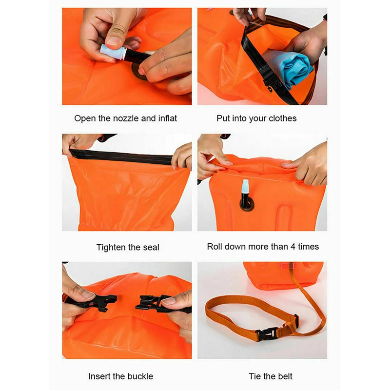 

Swimming Float Dry Bag Tow Float Swimming Water Sport Storage Bag Double Air Bag With Waist Belt Inflatable Open Safety Buoy