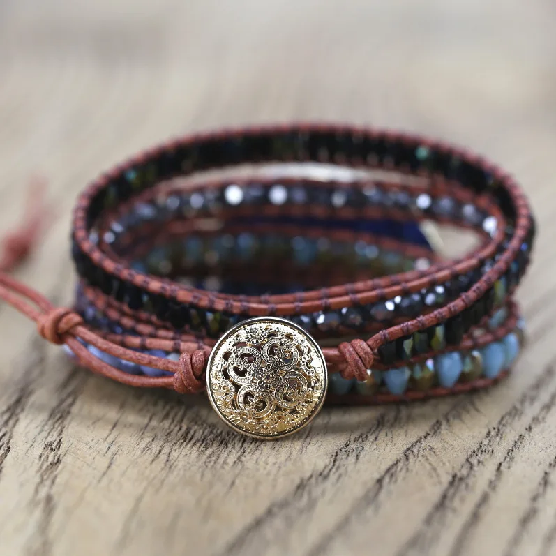 

Blue Ocean Lapis Lazuli Hand Woven Multilayer Leather Bracelet Lady Love Bracelet Lady Luxury Jewelry Gemstone Bracelet