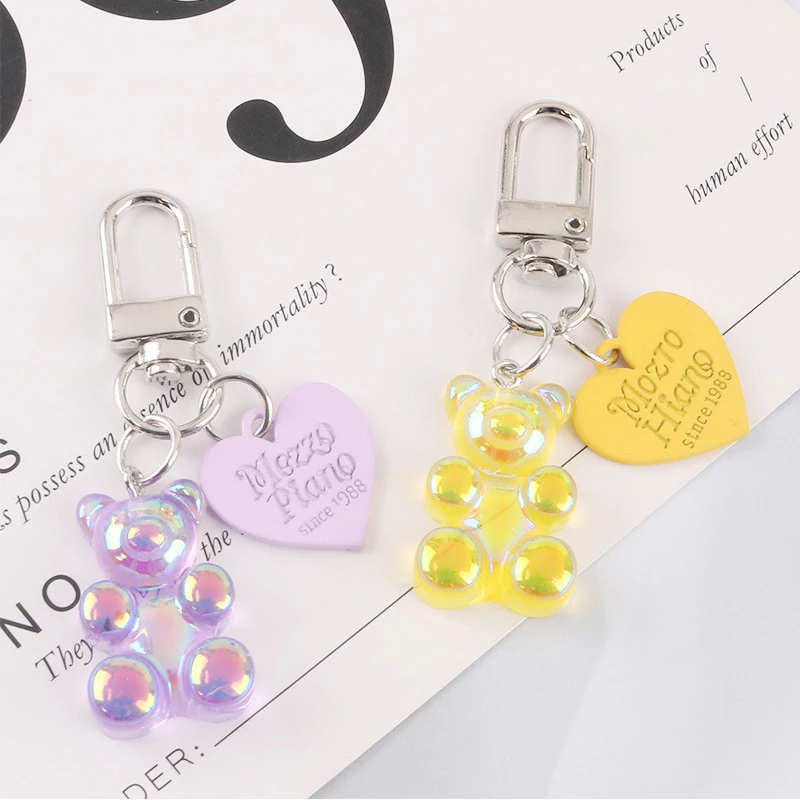 Модный брелок для ключей с красочными сердечками медведем женский девушек милая