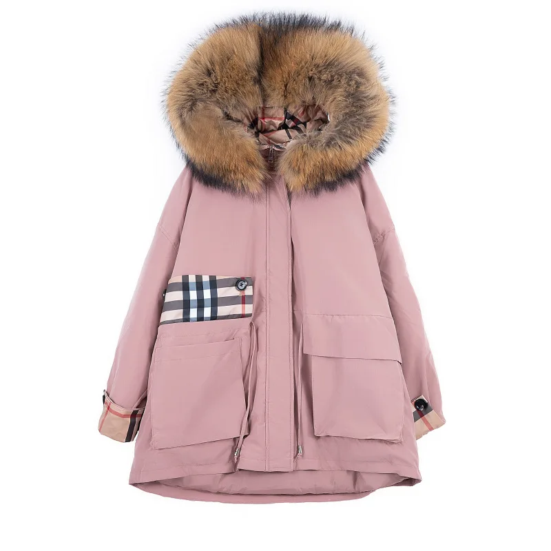 

(TopFurMall)European Women Parkas Down Coats Jackets With Real Raccoon Fur Hoody Lady Shawl Outwear Overcoat LF9164