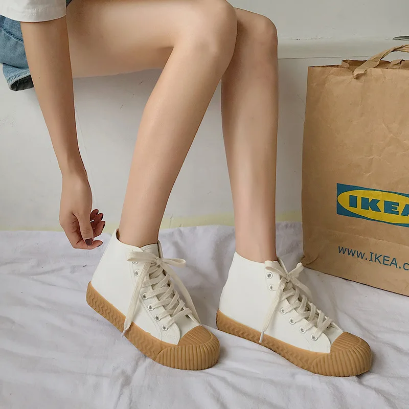 Кеды женские высокие повседневные холщовые кроссовки платформа корейский стиль