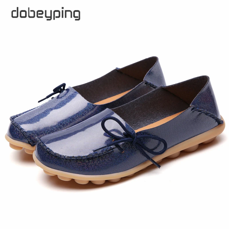 New Moccasins Women Flats Spring Autumn Woman Loafers Patent Leather Female Shoes Slip On Ballet Bowtie Women's Shoe Size 35-44