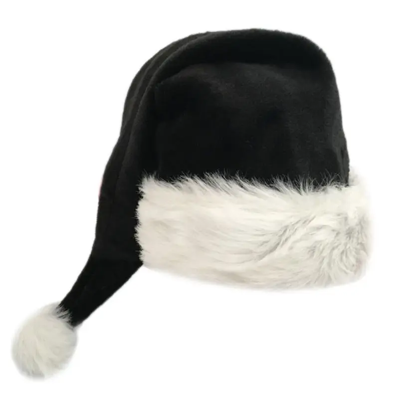 

1 Pc 75cm Adult Black Christmas Hat Plush Long Hat Xmas Costume Pompom Santa Claus Cap