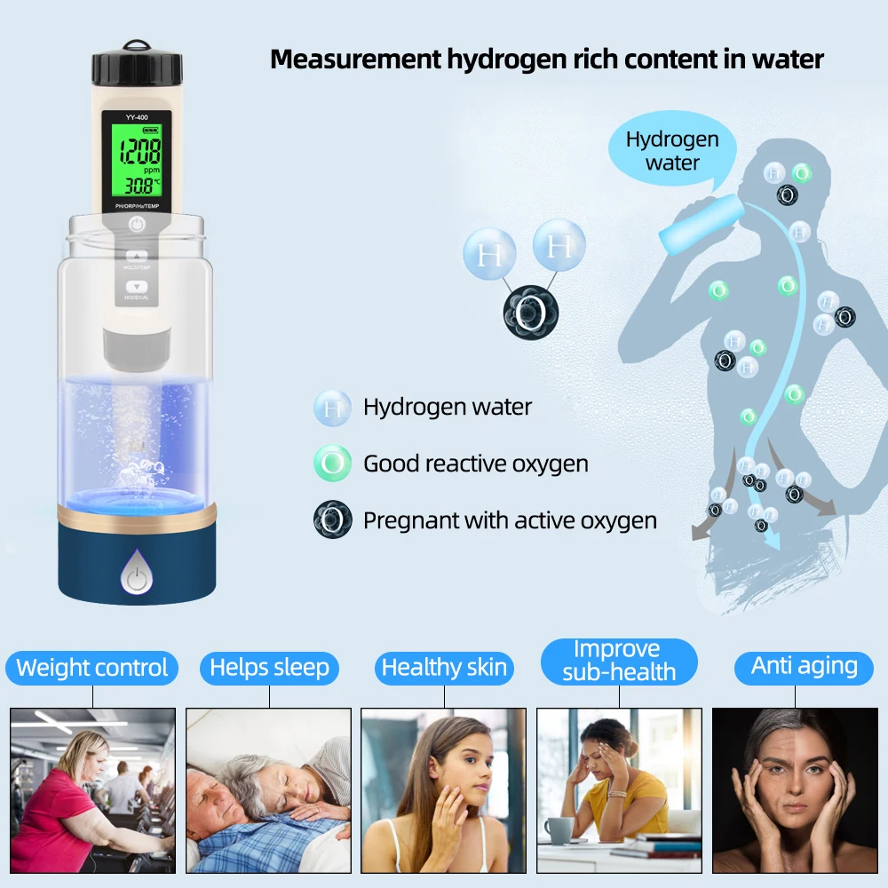 Измеритель кислотности 4 в 1 PH/H2/TEMP/ORP тестер концентрации ионов водорода цифровой