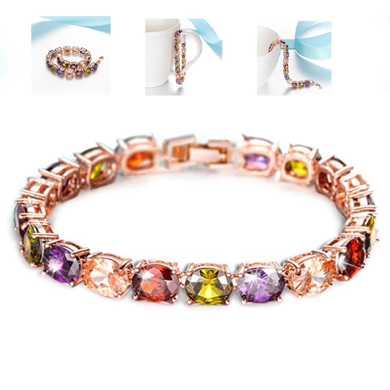 

Linked Bangle Bracelet Cubic Zirconia Chain Fashion Women Gift Bridal