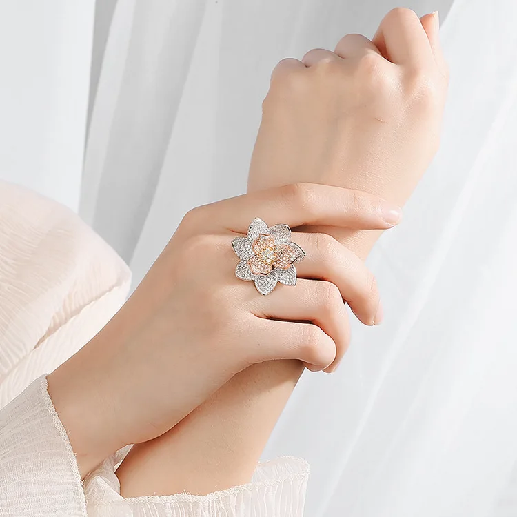 Женское Обручальное кольцо с объемным цветком многоцветные кольца из серебра 925