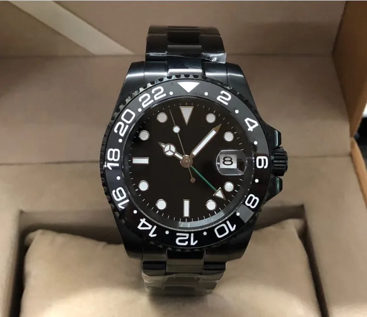 

40MM PARNIS Black dial GMT Automatic Self-Wind movement Mechanical watches luminous men's watch PVD case Sapphire crystal 355