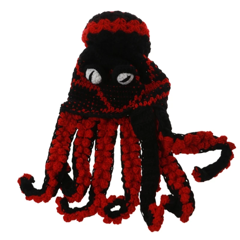 

Adult Unisex Halloween Hand Weave Knitted Beanie Funny Cartoon Octopus Long Tentacle Eyes Skull Cap Cosplay Party Props Headgear