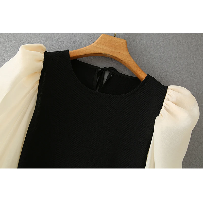 ZOEPO Casual O Neck Pullovers Sweaters Women Fashion Slim Patchwork Sweater Elegant Puff Sleeve Female Ladies HZ | Женская одежда