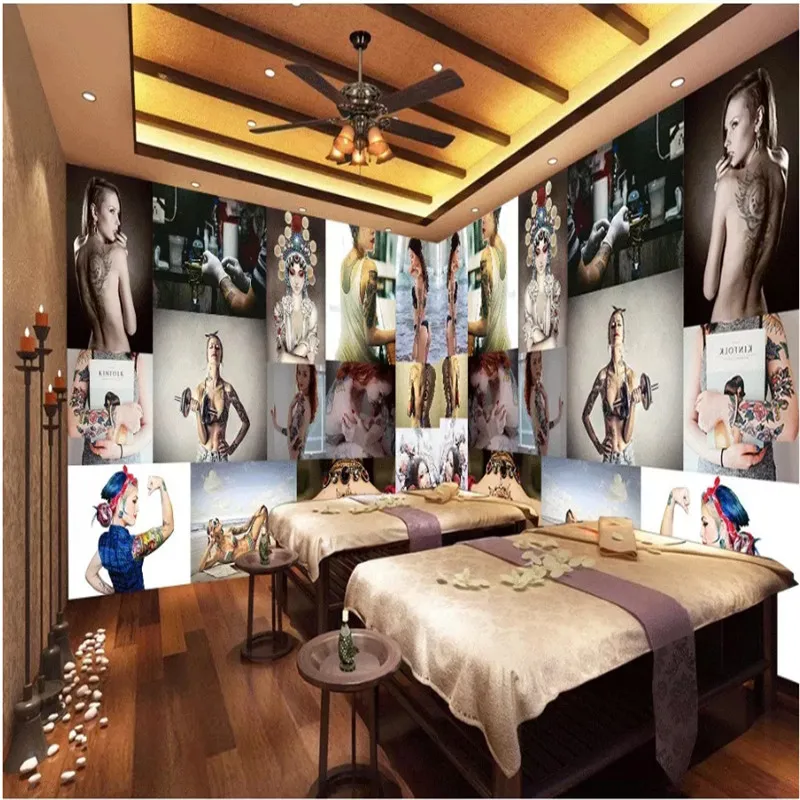 Пользовательская настенная бумага 3D современная личность тату-магазин