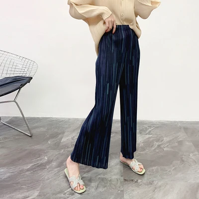HOT SELLING  miyake fashion fold  of the new  stripe loose straight pants IN STOCK