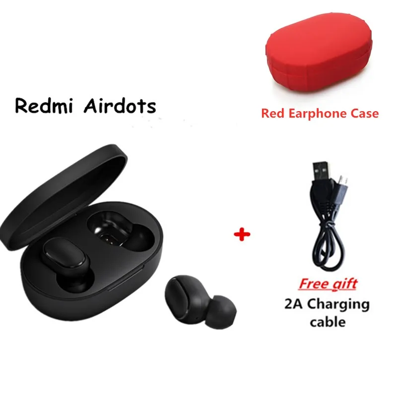 Redmi TWS AirDots Bluetooth наушники стерео беспроводные Bluetooth 5,0 наушники с микрофоном зарядное устройство управление AI - Цвет: add red case cable