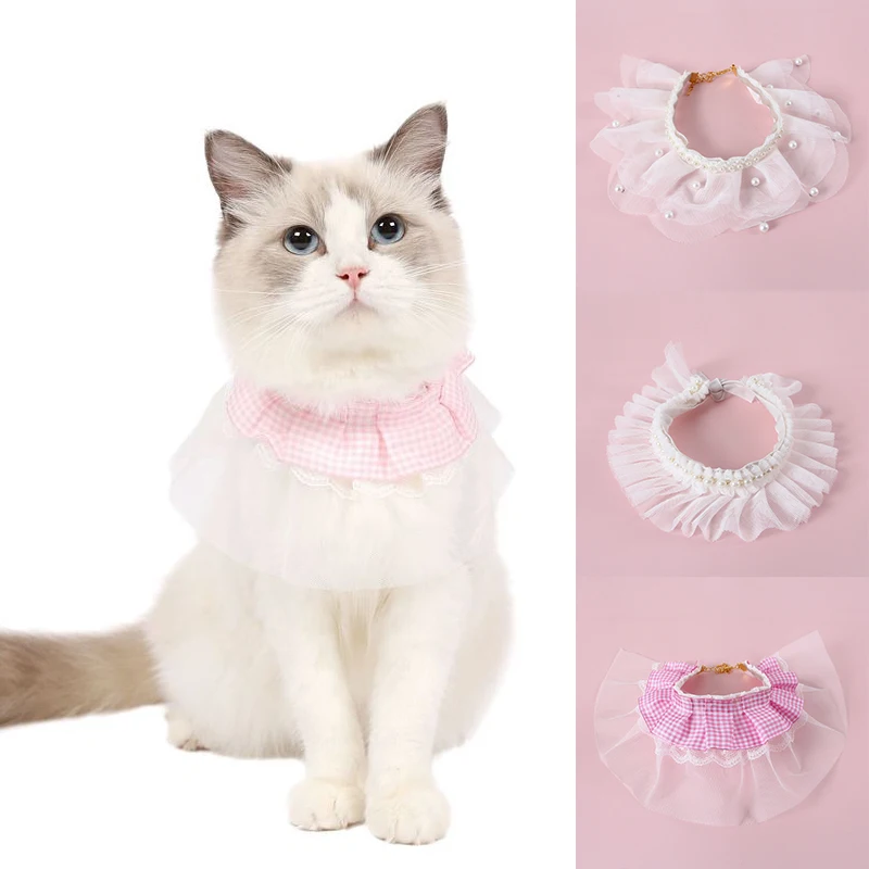 

New Cute Dog Bib Shooting Props Adjustable Pearl Lace Bib Good-looking Japanese Style Bib Velvet Fashion Pet Sweet Supplies
