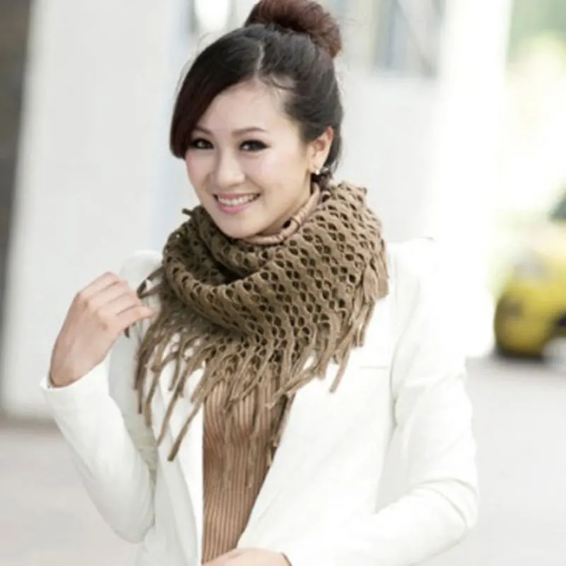 Женский шарф-хомут теплый вязаный с бахромой и круглым вырезом 10 цветов зима 2019 |
