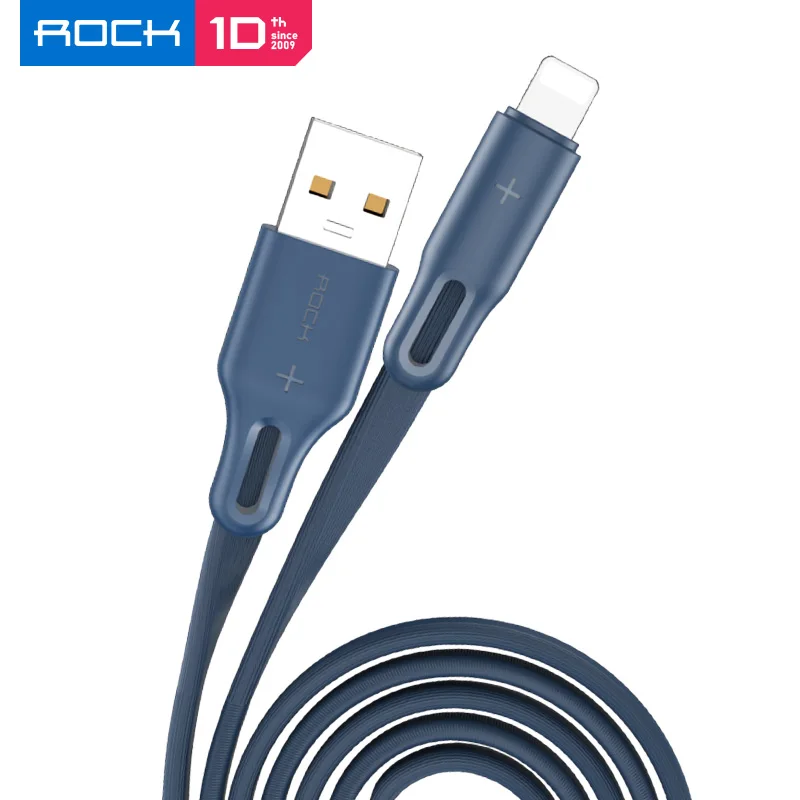 ROCK USB кабель для iPhone Xs Max 7 8 6 Plus 2.4A быстрое зарядное Освещение кабель для iPhone 6 USB кабель для передачи данных зарядный кабель для телефона - Цвет: Blue