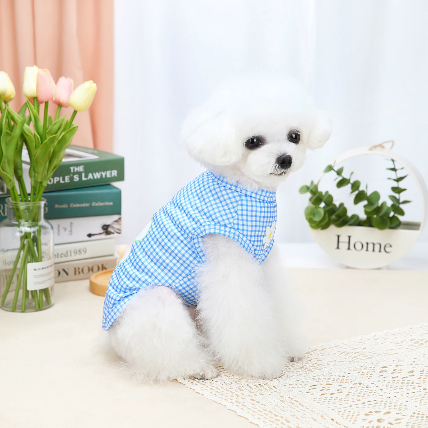 

Simple Flower Design Dog Tshirt Polyester Pet Spring Summer Plaid Ropa De Perro