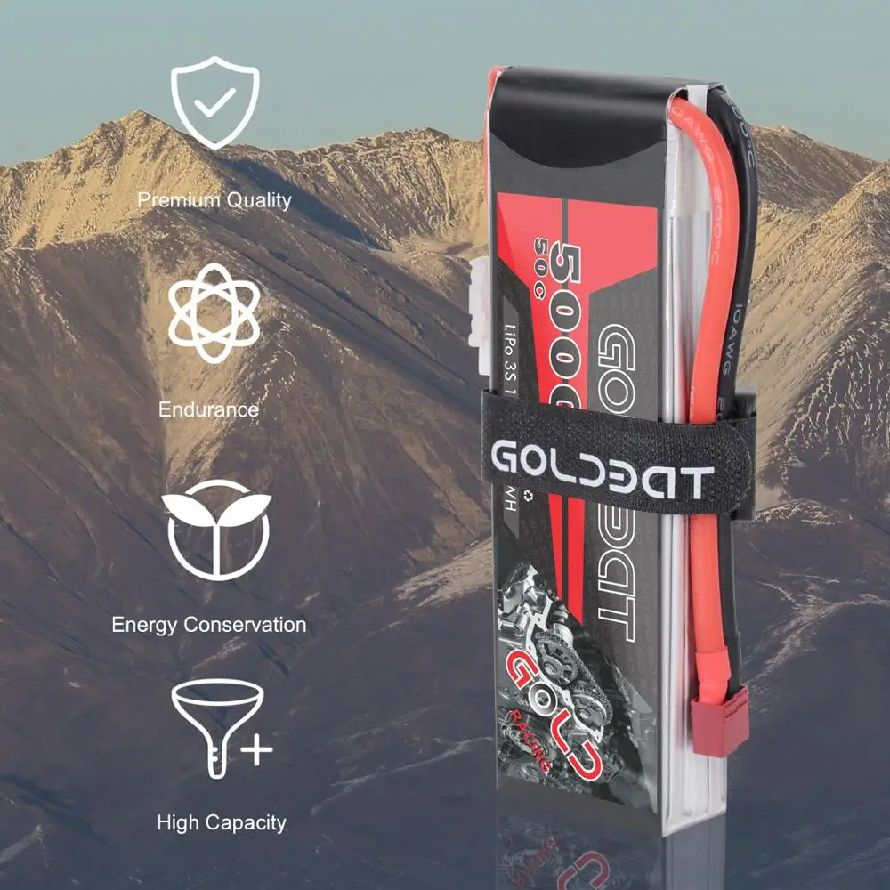 

GOLDBAT 5000mAh 11.1V 3S 50C Lipo RC Battery Pack soft Case with Deans T and XT60 Connector for Axial RC Truggy Racing