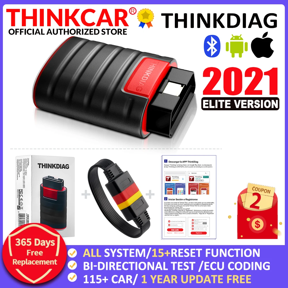 

Сканер ThinkCar ThinkDiag 2021Elite Verion с полным программным обеспечением OBD2, диагностический инструмент TPMS, 15 услуг сброса, считыватель кодов активного...