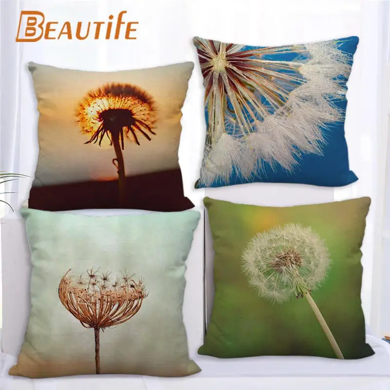 

Custom White Dandelion Pillowcase 45X45cm Wedding Decorative Pillow Cover Eco-Friendly Square Cotton Linen Fabric Pillow Case