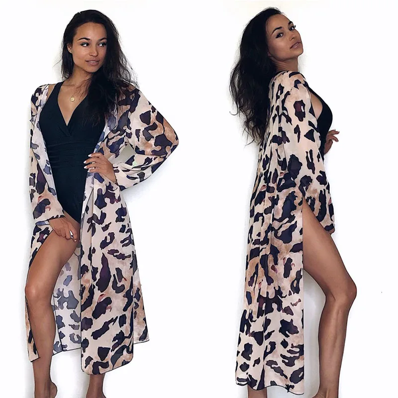 Женская Пляжная накидка с леопардовым принтом Сексуальная бикини купальник