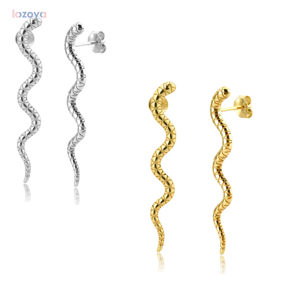 

LOZOYA 925 Sterling Silver Ohrringe Pendiente Gold Long Line 40cm Vivid Snake Stud Earring BoA Piercing 2020 Fine Jewelry