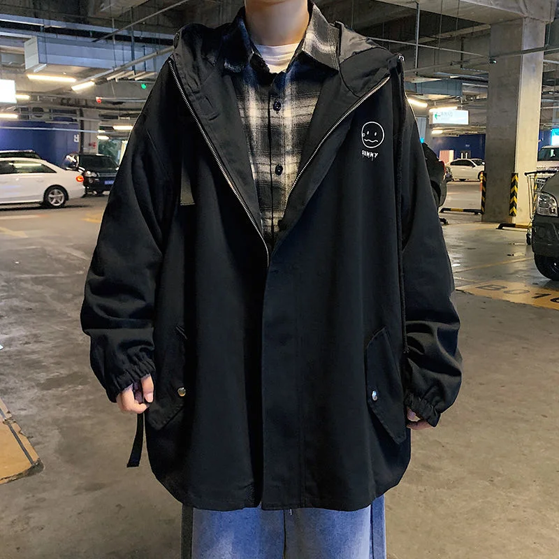 

PR 2021 Hooded Cotton Jacket Autumn Hong Kong Style Trend Of Men's Jacket Streetwear Hip Hop Men's Coats Male Casual Loose