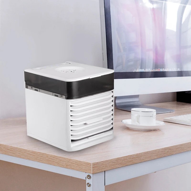 구매 홈우드 휴대용 팬, 아이스 전기 USB 미니 에어 쿨러 7 LED 야간 조명 저소음 모바일 컨디셔너 사무실 홈 여름