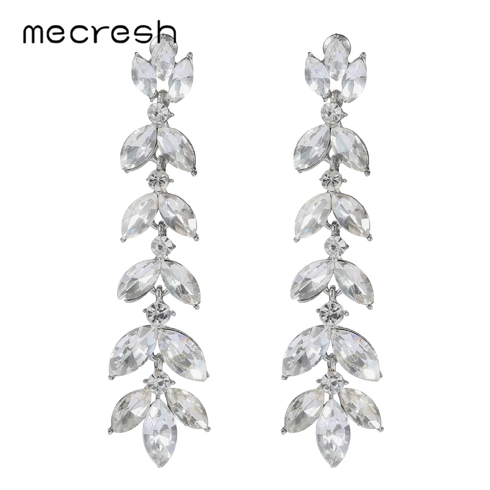 Mecresh Leaf Branch Crystal Women Dangle Earrings Silver Color Horse Eye Shape Bridal Wedding Drop for Party MEH1720 | Украшения и