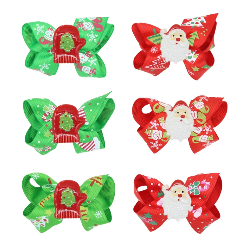 

6 шт./Лот Новые Модные рождественские аксессуары для волос милые для детей девочек с бантом бутик заколки головные уборы украшение для одежды