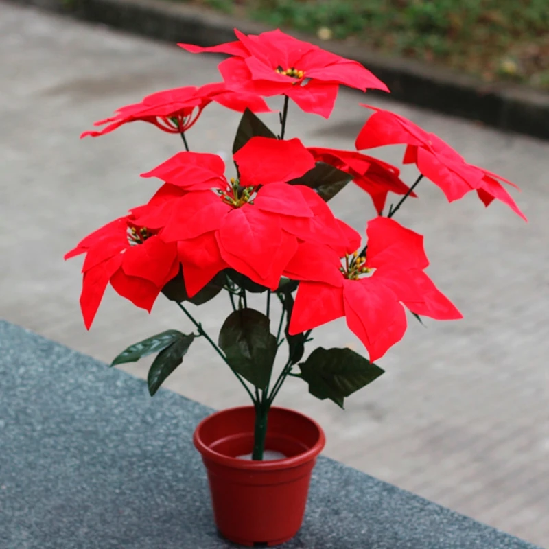 Искусственный шелк Poinsettias цветы центральный Букет Рождественский Декор для дома