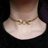brass moon choker necklace crescent moon pendant witchy jewelry simple moon choker wiccan jewelry pagan girl gift