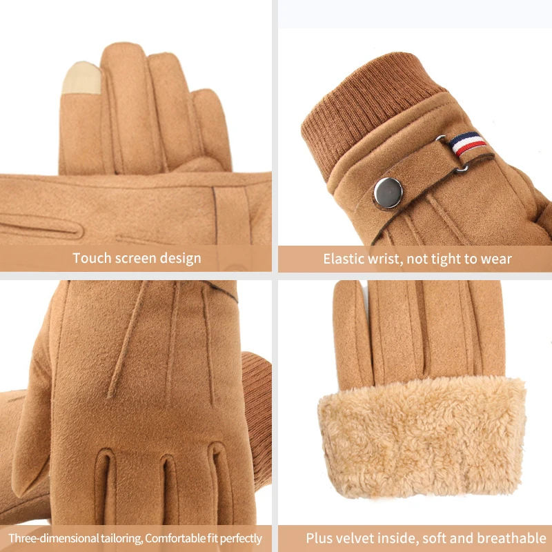 

Men's Winter Gloves Suede Warm Split Finger Gloves Outdoor Sport Driving Buckle Design Male Touch Screen Mittens
