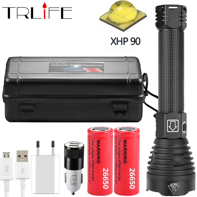 Светодиодная вспышка светильник XHP90 вспышка светильник s power 2*26650 или 2*18650 батареи самый мощный тактический фонарь вспышка светильник фонарь для кемпинга