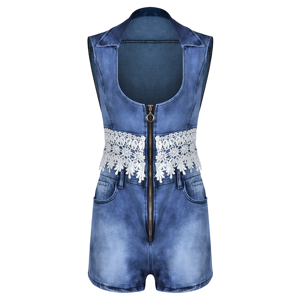 Denim Blue Джинсовые комбинезоны кружевной женский комбинезон короткий сексуальный облегающий Летний Уличная молния джинсовые костюмы женские комбинезоны для вечеринок, клубов D20 - Цвет: Denim Blue