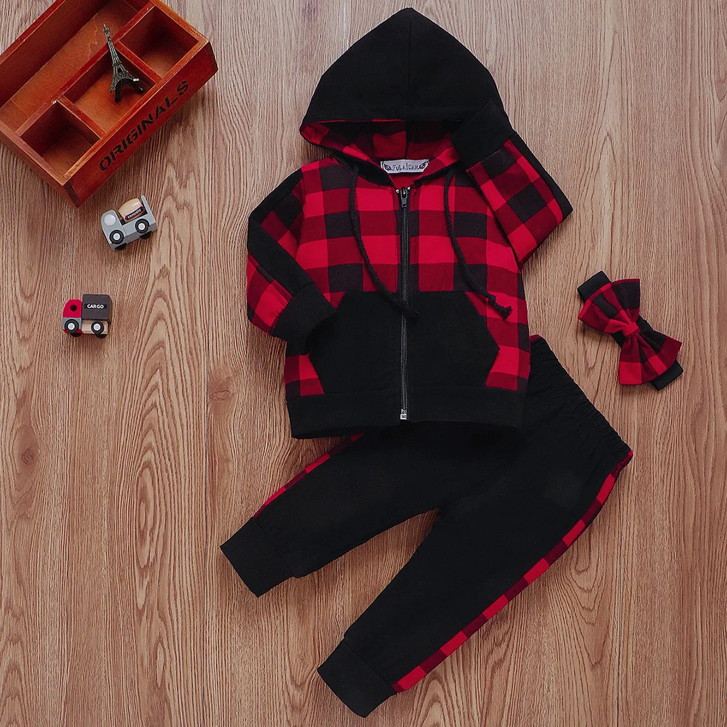 Детская одежда детский комплект одежды в клетку для девочек свитшот на молнии с