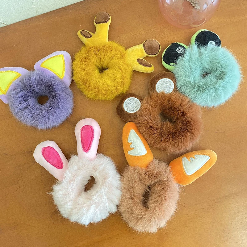 Зимняя эластичная резинка для волос с милым медведем из искусственного меха