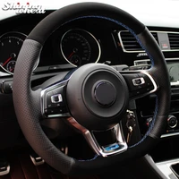 black genuine leather black suede steering wheel cover for volkswagen golf 7 gti golf r mk7 vw polo gti scirocco