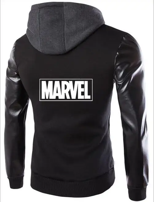 Мужская куртка с капюшоном MARVEL рукавами кожаный дизайн модная мотоциклетная