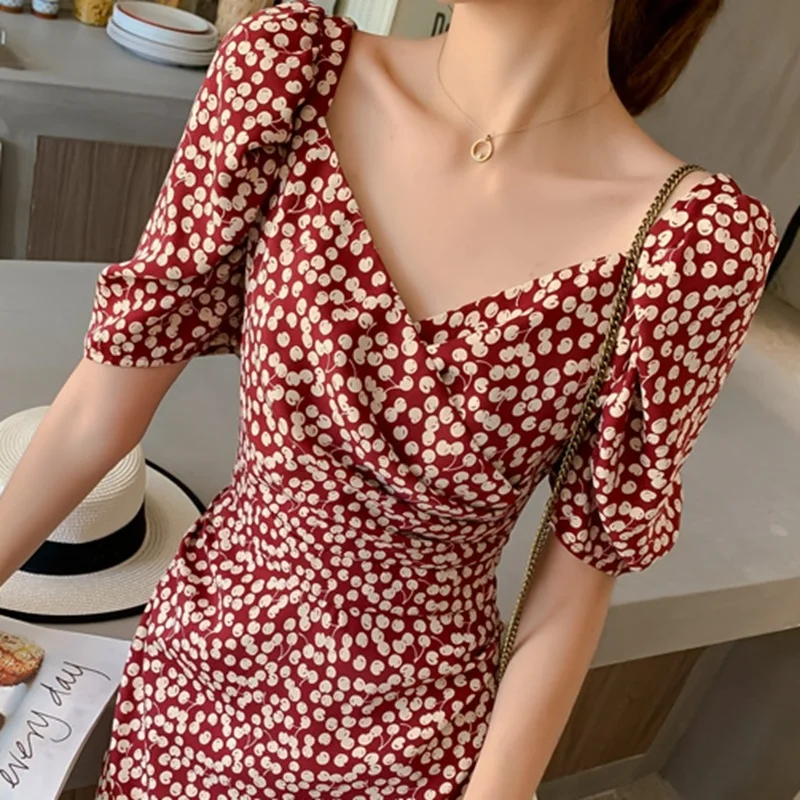 

jurken zomer 2021 summer dress Elegant maxi Dress cherries Print Dresses Vestidos robe femme sukienki letnie Boho Beach Dress