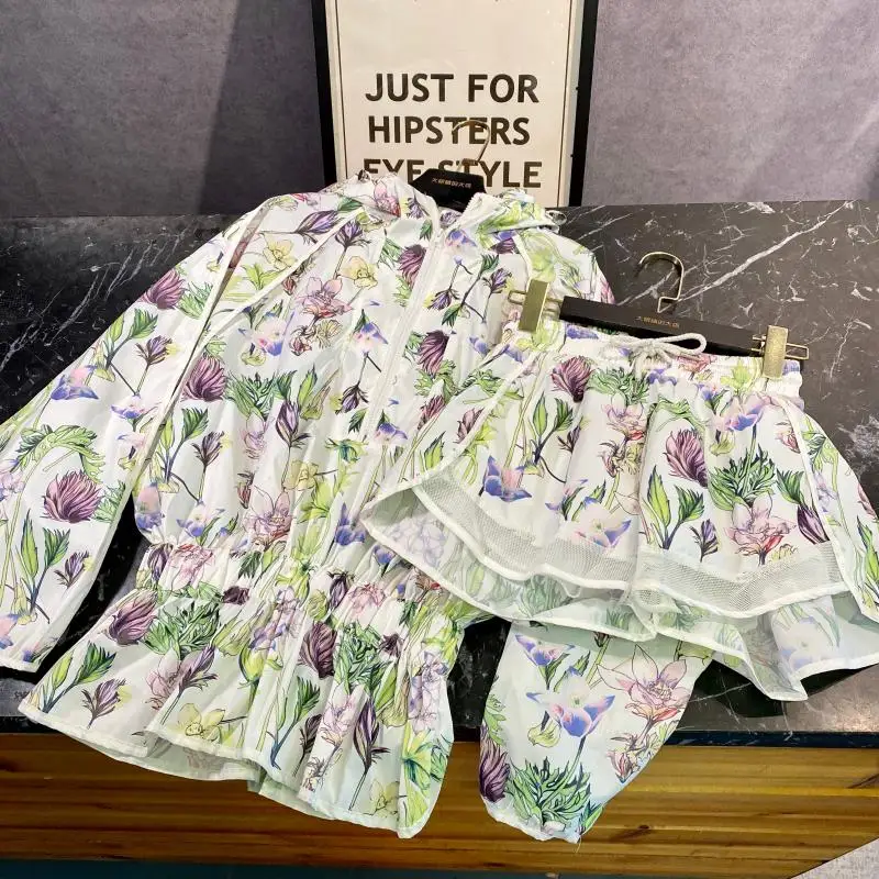 Комплект из 2 предметов: тонкое непромокаемое шелковое пальто с цветочным узором