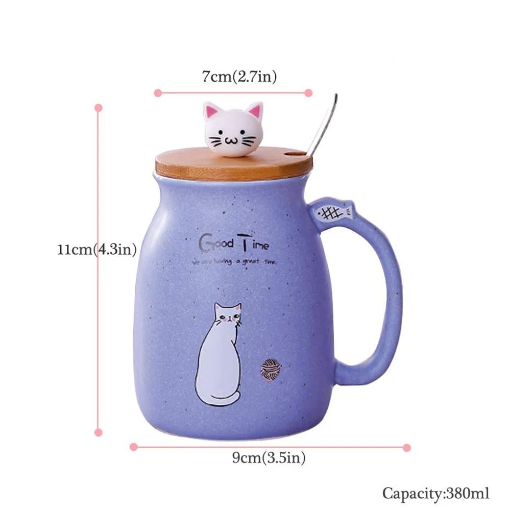

Colorful Heat-Resistant Cups Mug Ceramic Coffee Mug With Lid And Spoon Cat Cartoon Tumbler Office Travel Tea Cup Birthday Gifts