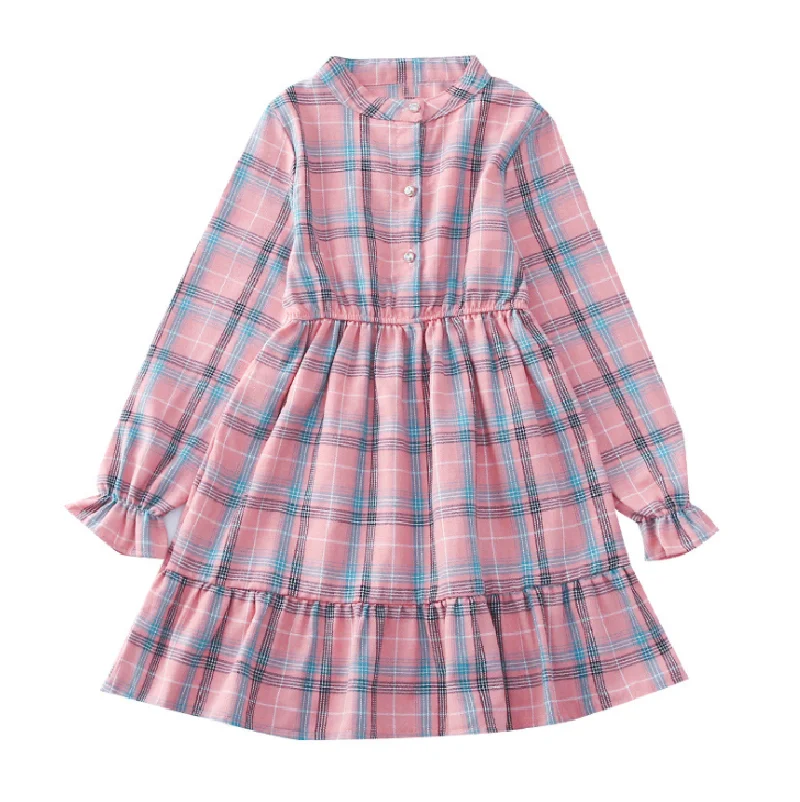 

Клетчатое платье для девочек на весну и осень 2021, детская одежда, модное хлопковое Повседневное платье для детей