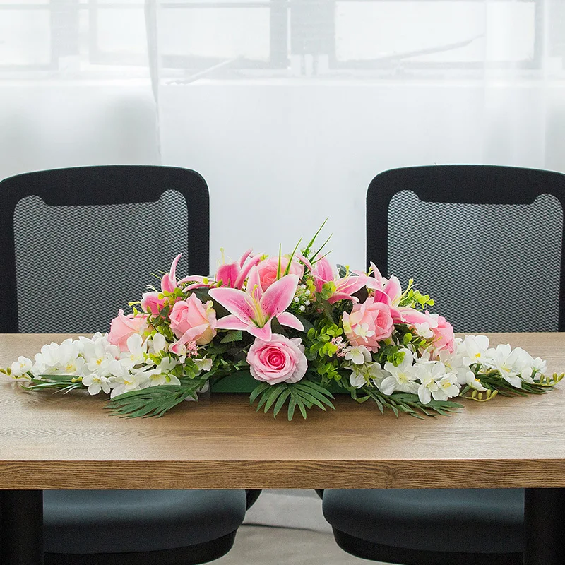 Изготовленный На Заказ искусственный цветок Конференц-стол ряд цветов Роза Лилия лист Свадебная вечеринка Декор стол центральный diy цветок бегун