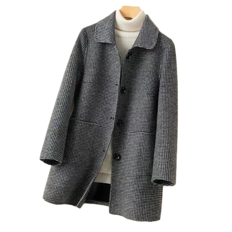 Осень-зима 2021 новое клетчатое шерстяное пальто женская Свободная Длинная