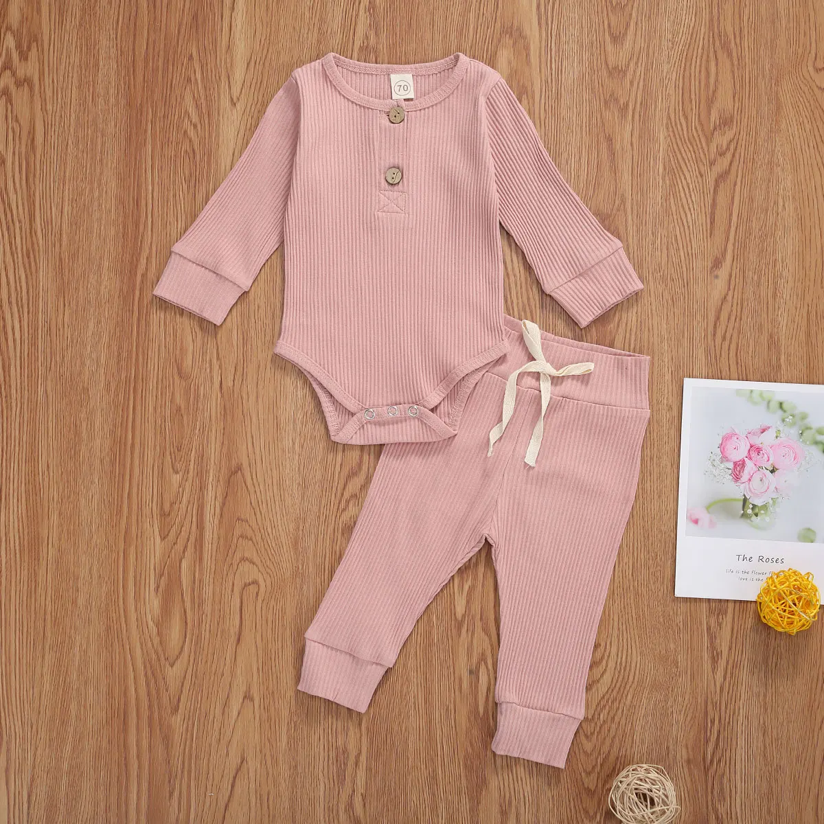 Baby Outfits 2Pcs Set Fashion Casual Long Sleeve Knitted Bodysuit Jumpsuit +Trousers Suit Solid Spring Autumn Clothes |