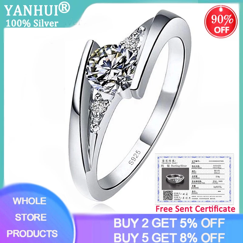

Free Sent Certificate Genuine Tibetan Silver S925 Ring 5mm CZ Zircon Finger Rings for Women Wedding Anniversary Jewelry Anel