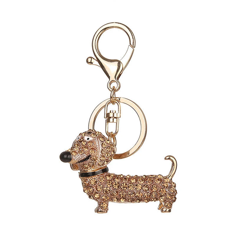 

Small Cute Rhinestone Dachshund Dog Design Keychain Bag Car Key Ring Car Styling Interior Accessories