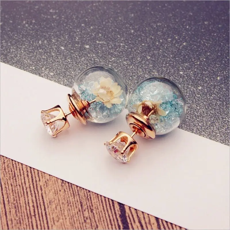 

2021 Exquisite Personality Glass ball broken diamond dried flower Earrings for Women Party Wedding Fashion Jewelry