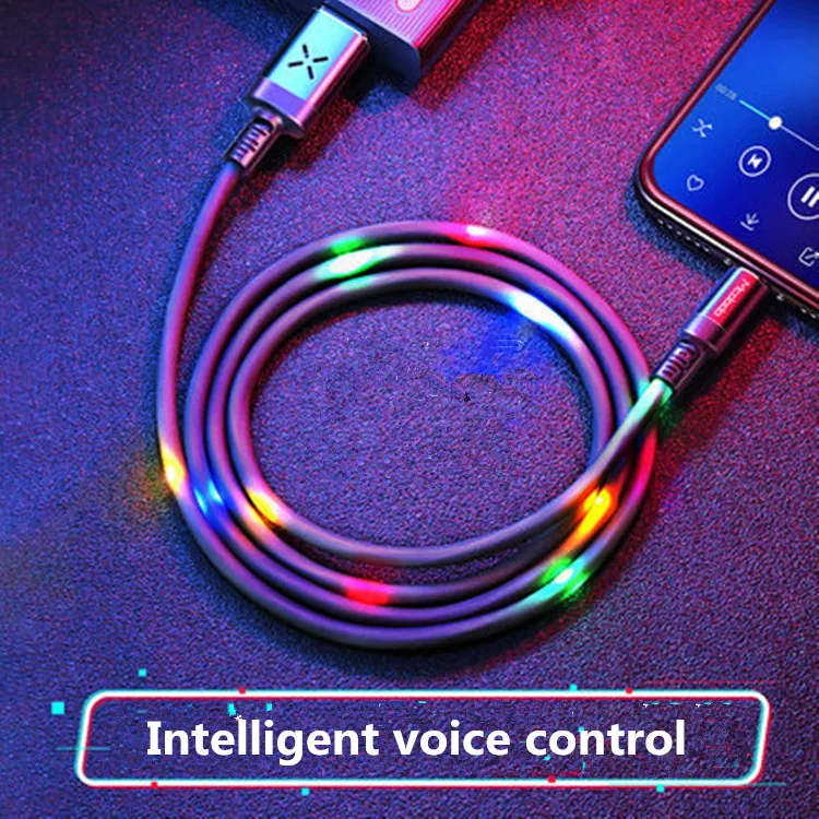 

Hotly Voice Control Charging Phone Beat Data Cable Flow Luminous Lighting Cord Charger Wire Color LED for Iphone Type C Android
